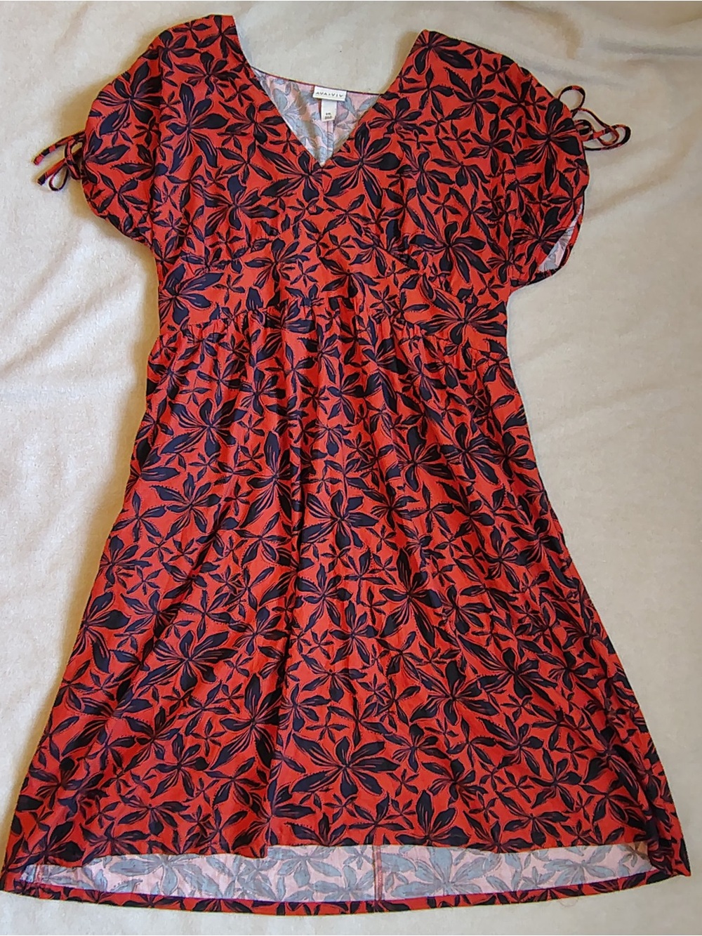 Ava & Viv Floral Midi Dress Women XXL Orange Empire Waist Pockets Boho Peasant